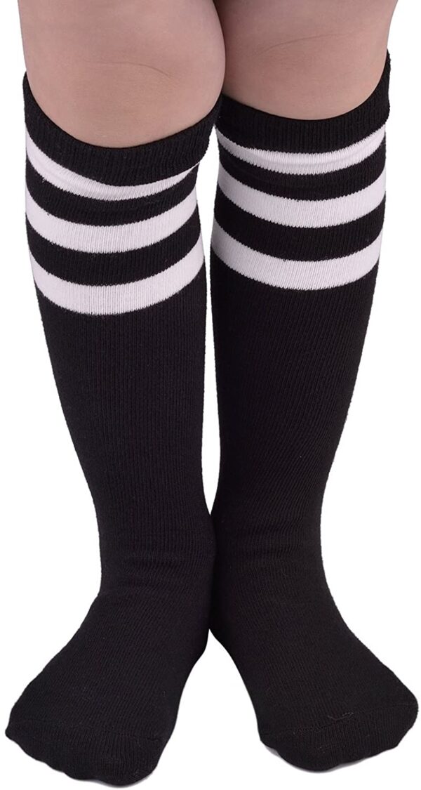 Zando Kids Toddler Soccer Socks Knee High Tube Socks Three Stripes